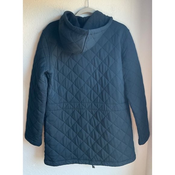 Ralph Lauren Women's Sz.Large Quilted Navy Parka Jacket hooded Mid length - Picture 2 of 11